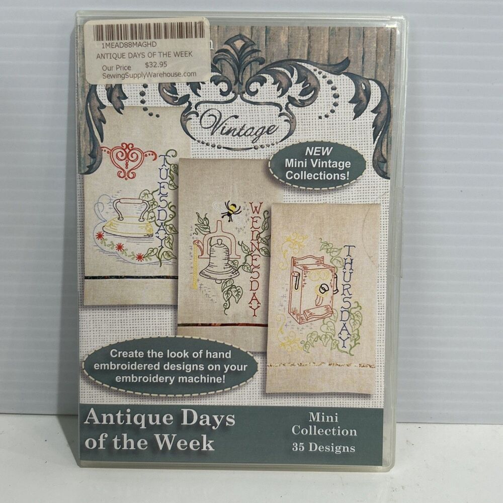 Antique Days of the Week Embroidery Machine Pattern Design CD Anita Goodesign